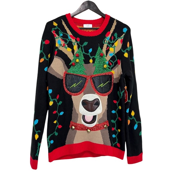 NWT Holiday Time Reindeer With Bells Ugly Christmas Sweater - Picture 2 of 16